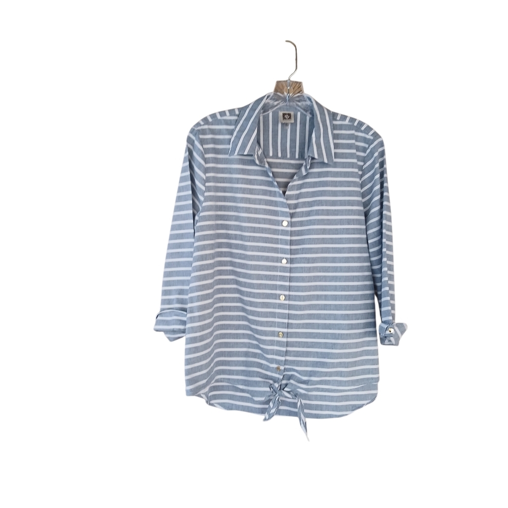 Anne Klein Chambray Blue Striped Tie Front Shirt XL